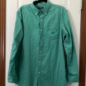 Chaps Green Casual Button Down Shirt Classic Style